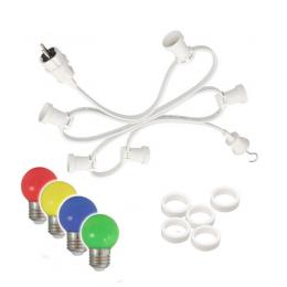 Illu-/Partylichterkette 10m - Außenlichterkette weiß - Made in Germany - 10 x bunte LED Kugellampen