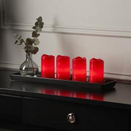 LED Kerzenset - Echtwachs - flackernde LED - Timer - Fernbedienung - rot - 4er Set