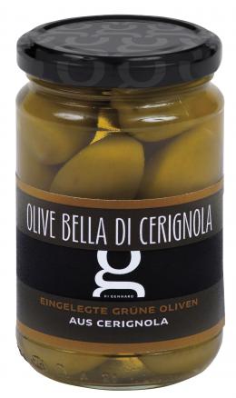 Olive Bella di Cerignola 314 ML Glas DIGE grüne Riesenoliven aus Cerignola in Salzwasser