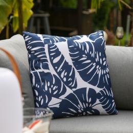 Garten Kissen - Blätter - Polyester - wasserabweisend - L: 44cm - Außen - blau, weiß