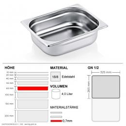 Gastronorm Behälter GN 1/2 - 65mm - GN90 - 18/8 Edelstahl - 0,7mm