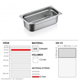 Gastronorm Behälter GN 1/3 - 40mm - GN90 - 18/8 Edelstahl - 0,7mm