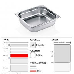 Gastronorm Behälter GN 2/3 - 100mm - GN90 - 18/8 Edelstahl - 0,7mm
