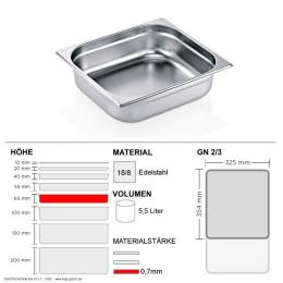 Gastronorm Behälter GN 2/3 - 65mm - GN90 - 18/8 Edelstahl - 0,7mm