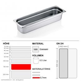 Gastronorm Behälter GN 2/4 - 150mm - GN90 - 18/8 Edelstahl - 0,7mm