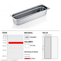 Gastronorm Behälter GN 2/4 - 65mm - GN90 - 18/8 Edelstahl - 0,7mm
