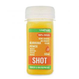 Kurkuma Power - kaltgepresster Ingwer-Shot mit Orange, Ingwer, Kurkuma, Zitrone - 60ml - Vegan, keine Zusätze / LiveFresh Saftmanufaktur