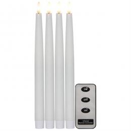 LED Stabkerzen Flamme - Echtwachs - flackernde warmweiße LED - H: 28,5cm - Fernbedienung - 4er Set