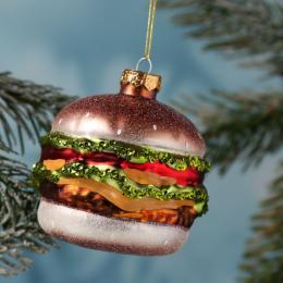 Weihnachtsbaumschmuck HAMBURGER - Glas - inkl. Aufhänger - glitzern...